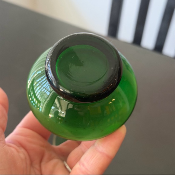 Vintage Emerald Green Glass Vase Gold Rim Hand Painted Flowers Czech Bohemian - Picture 8 of 14